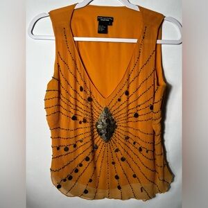 Doncaster Orange Silk Beaded Embellished V-neck Tank MSRP $500 Size 2